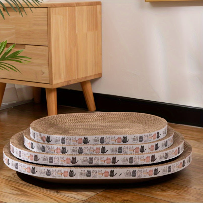 Oval Cat Scratcher Lounge Durable Corrugated Cardboard Cat Scratch Pad Cozy Cat Bed for Scratching, Relaxation, and Play - Furniture for Indoor Cats and Kittens