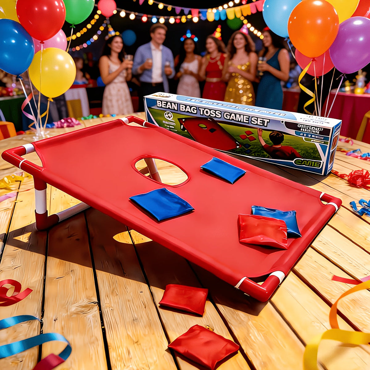 Cornhole Game Set with 6 Bean Bags, Dual-Color Boards, and Carry Bag for Backyard, Outdoor Party, Beach, Camping, and Indoor Entertainment – Gift Box Included, Red/Blue