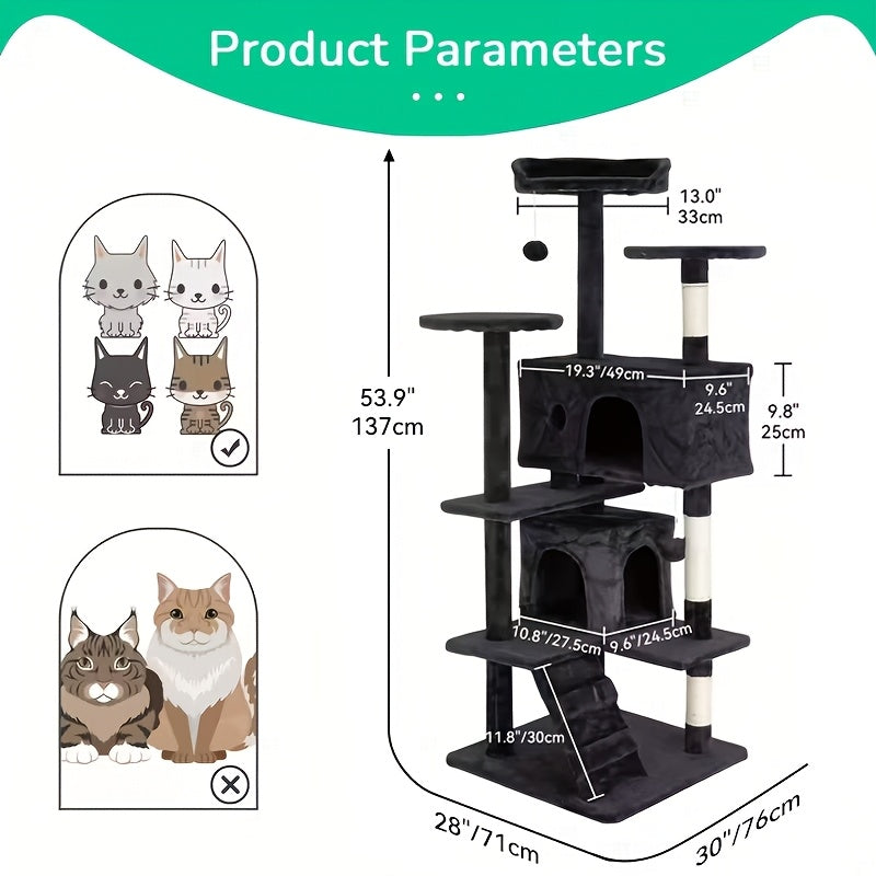 Multi-Level Cat Tree Tower with Scratching Post, Perches & Plush Apartments – Space-Saving Indoor Cat Climbing Frame & Activity Center, Heights 36–80 Inches, 6 Colors