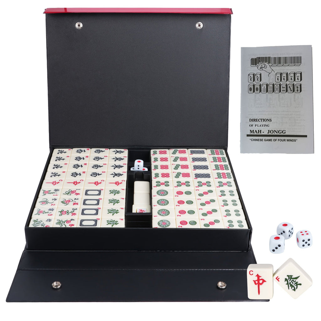 36mm Mahjong Set, 146 Melamine Tiles with Carrying Case - Full Size 1.4 Inch Ivory White Tiles, Arabic Numerals, Dice, Wind Suit & Instructions, Family Game Night Gift for Adults