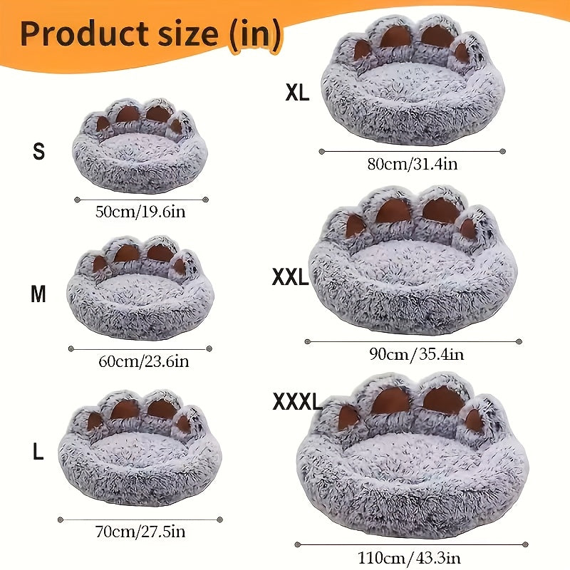 Bear Paw Plush Pet Bed for Dogs & Cats, Soft & Warm Cartoon Snuggle Bed, Padded Sofa Cushion, 6 Colors, Gray/Pink/Coffee, Sizes M-XXXL, Winter Cozy Dog & Cat Bed