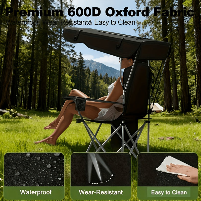 Portable Camping Chair with Canopy – Folding Chair with UV Sun Shade, 600D Oxford Fabric, Lightweight & Durable for Camping, Beach, Picnics, Fishing & Sports, 4 Colors