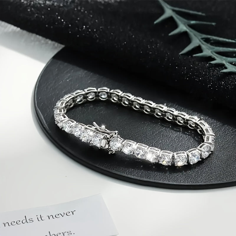 S925 Sterling Silver Moissanite Tennis Bracelet for Women and Men – Luxury CZ Bling Hip Hop Bracelet, Sizes 6–9 Inches, Perfect for Weddings, Anniversaries, and Birthdays