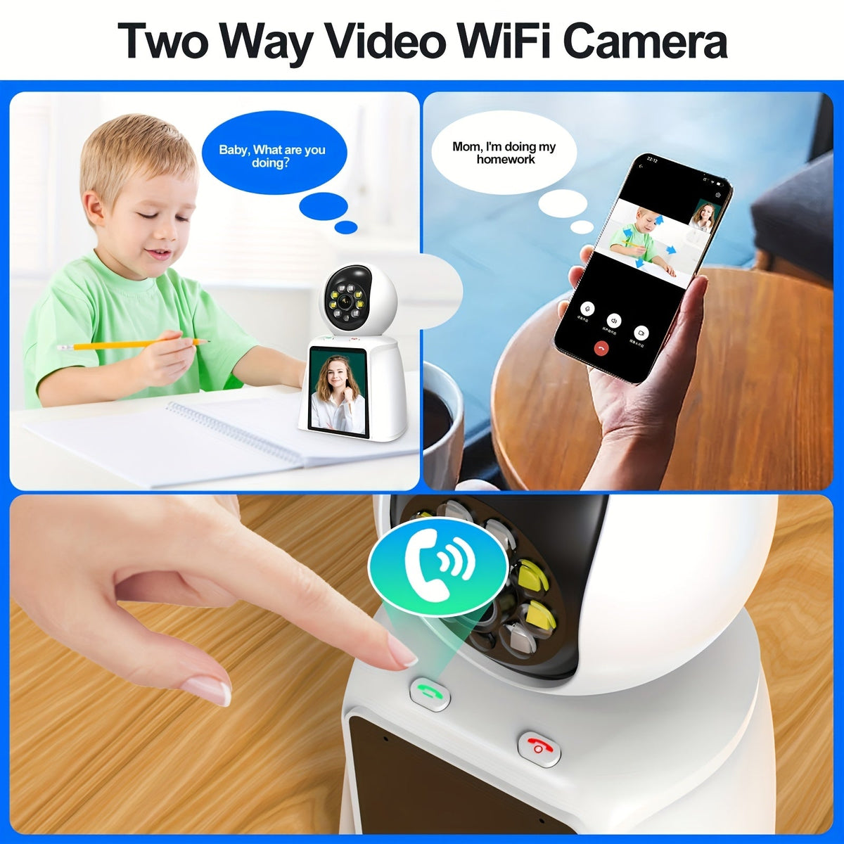 WiFi PTZ Indoor Camera with 3-Inch Built-In Screen, 3MP HD Video Calling, Two-Way Audio, Color Night Vision, AI Detection, Pet/Baby/Elderly Monitor, Home Security Camera, App Control