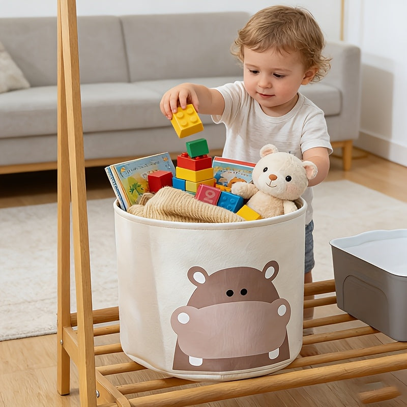 Set of 2 Foldable Cartoon Storage Baskets for Kids Room, Large Capacity Storage Bins for Clothes Toys & Nursery Organization, Cute Animal Design Children's Room Organizer