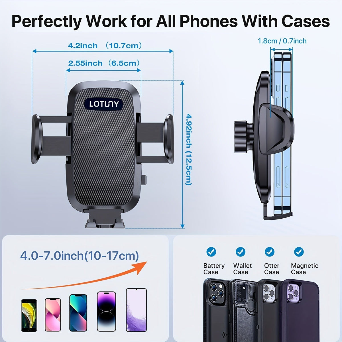 3-in-1 Car Phone Holder: Suction Cup & Air Vent Mount | 360° Rotation, 6.5"-8.5" Telescopic Arm, 60lb Nano-Gel Suction, Scratch-Proof – Universal Fit for iPhone, Samsung, Google & All 4"-7.2" Phones