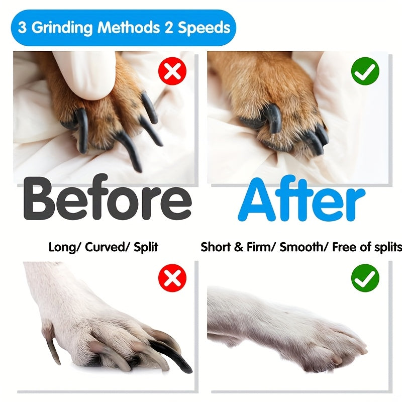 Quiet Electric Dog Nail Grinder USB Rechargeable – 2-Speed Painless Pet Nail Trimmer with Polishing & Smoothing Head for Large, Medium, and Small Dogs, Low-Noise Cordless Claw Care Tool, Black, Blue, Green, White