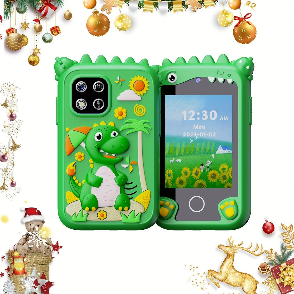 Kids Smart Phone Toy with HD Touchscreen, Dual Camera, Dinosaur Design, 8GB SD Card Included, Play Cell Phone for Boys and Girls Ages 3 and Up, Travel Toy, Birthday, Easter, Halloween, Christmas Gift, Green/Purple