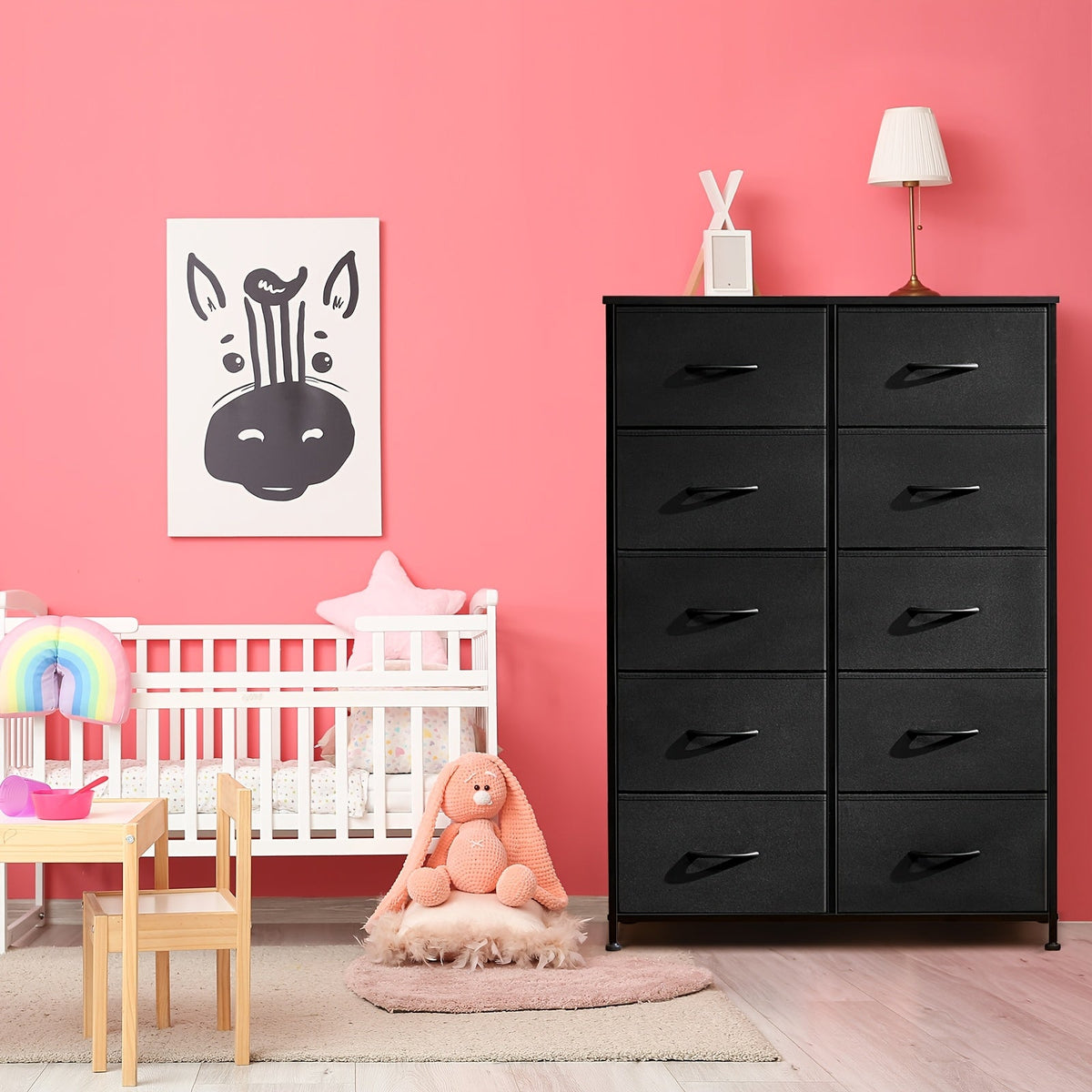 Idle Way 9 & 10-Drawer Bedroom Dresser with Metal Frame & Wood Tabletop, Fabric Closet Organizer Chest Storage Tower for Bedroom, Living Room & Entryway, Coal Black, Black & Grey