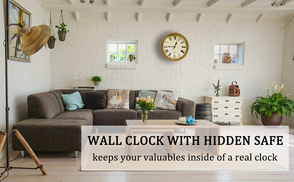 Wall-Mounted Diversion Safe Clock Hidden Secret Storage for Cash, Coins, and Valuables - Home/Office Security Vault, Concealed Safe, Sturdy and Durable
