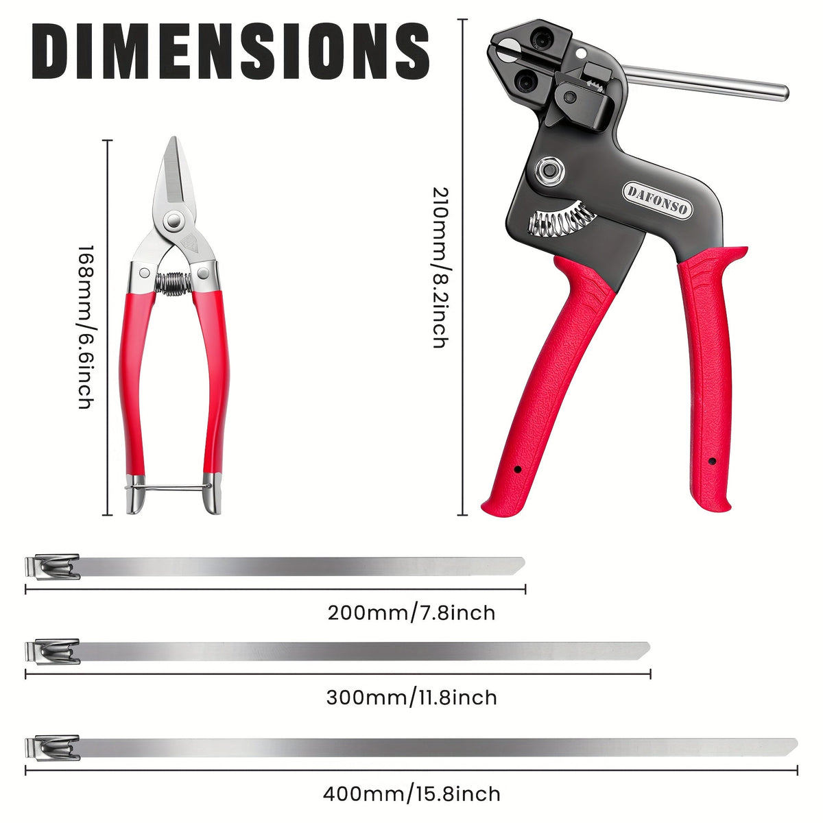Stainless Steel Cable Tie Gun Kit - 155pcs 304 Metal Zip Ties in 3 Sizes, Tensioning & Cutting Tool, Self-Locking for Fence, Exhaust Pipe, Cable Bundling, Chicken Coop & Outdoor Repair - Red