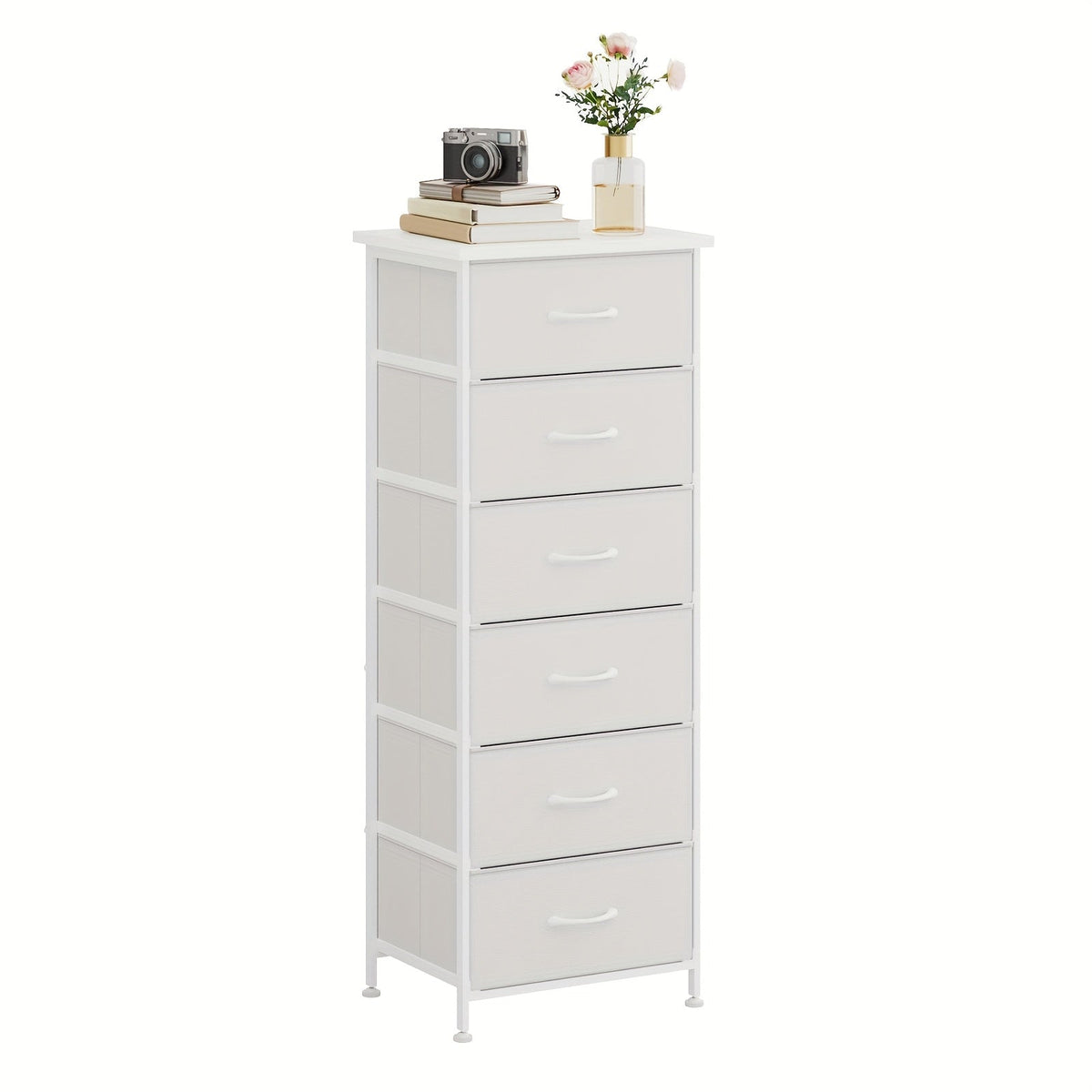 WHONLINE Tall Dresser 6 or 7 Drawer Bedroom Storage Organizer Vertical Chest of Drawers Sturdy Steel Frame Nightstand for Closet & Dorm – Gray Brown Black White
