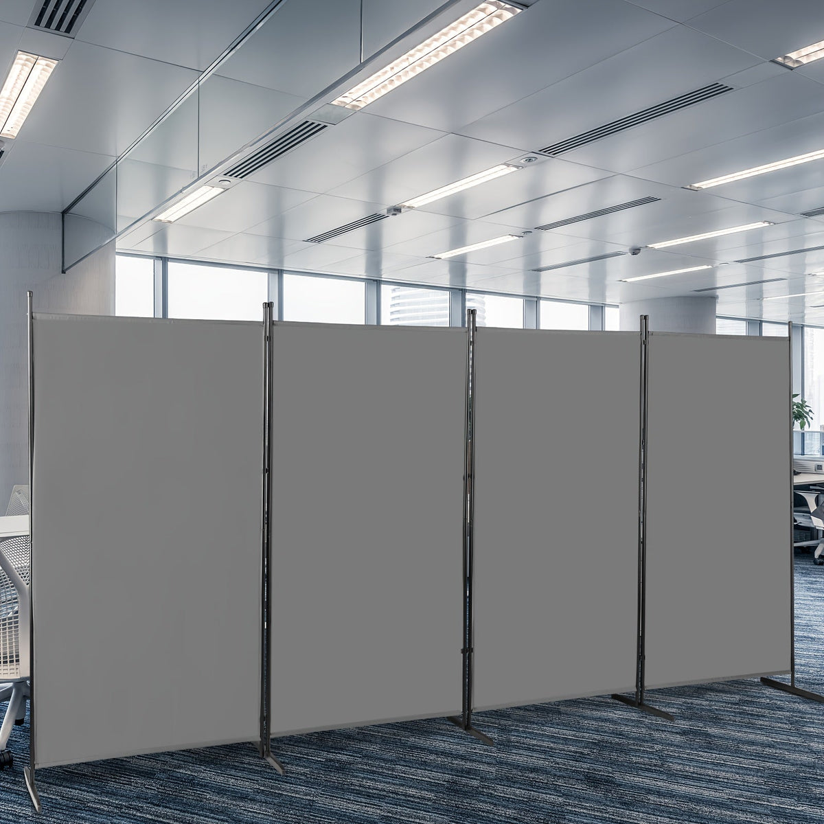 6FT 3-Panel Privacy Room Divider Screen – Foldable 160GSM Polyester Fabric Heavy Duty Carbon Steel Frame for Office Bedroom & Living Room in Black