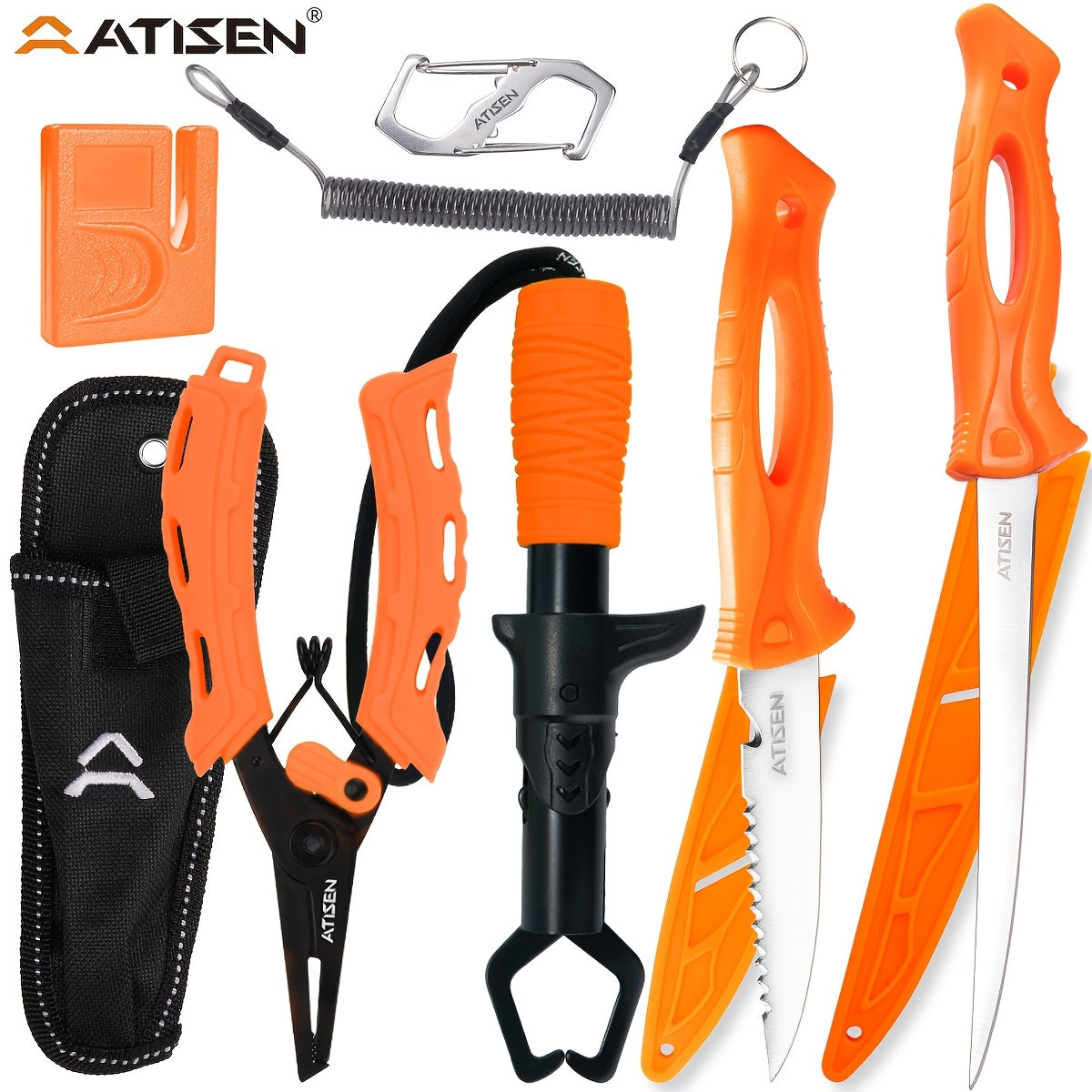 Professional Fishing Knife Set 10/16PCS Fillet & Boning Knife with Road Runner Pliers, Fish Lip Gripper, Knife Sharpener, Retractable S-Buckle Harness, Dishwasher Safe V-Grind Blade - Gift for Fishermen