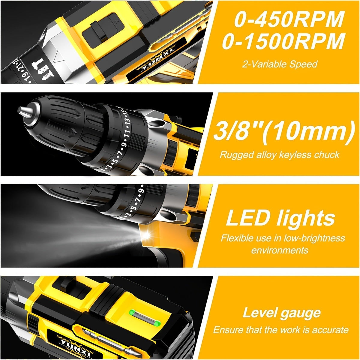 21V Cordless Impact Drill Set, 2.0Ah Battery & Fast Charger with Work Light, Variable Speed & Torque Adjustment, Electric Screwdriver Combo – Optional Storage Box for Car & Home Repair, DIY Men's Gift