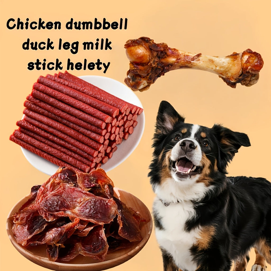 高蛋白狗狗零食 鸡肉鸭肉干 无谷训练奖励香肠 洁齿低脂易消化 中大型犬礼盒多口味组合