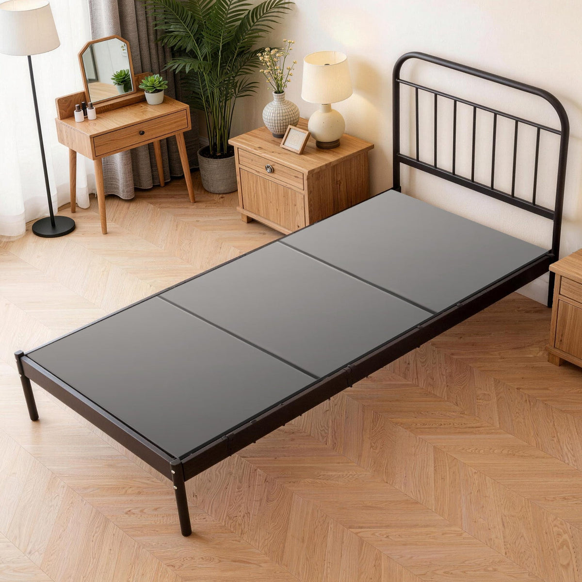 Foldable Bunkie Board Twin Size 75"x37.8", PP Core with 600D Oxford Fabric, 0.4" Slim Profile, Anti-Sag Mattress Support, Non-Slip with Hook & Loop Straps, for Metal Frames Bunk Beds Sleeper Sofas, Gray