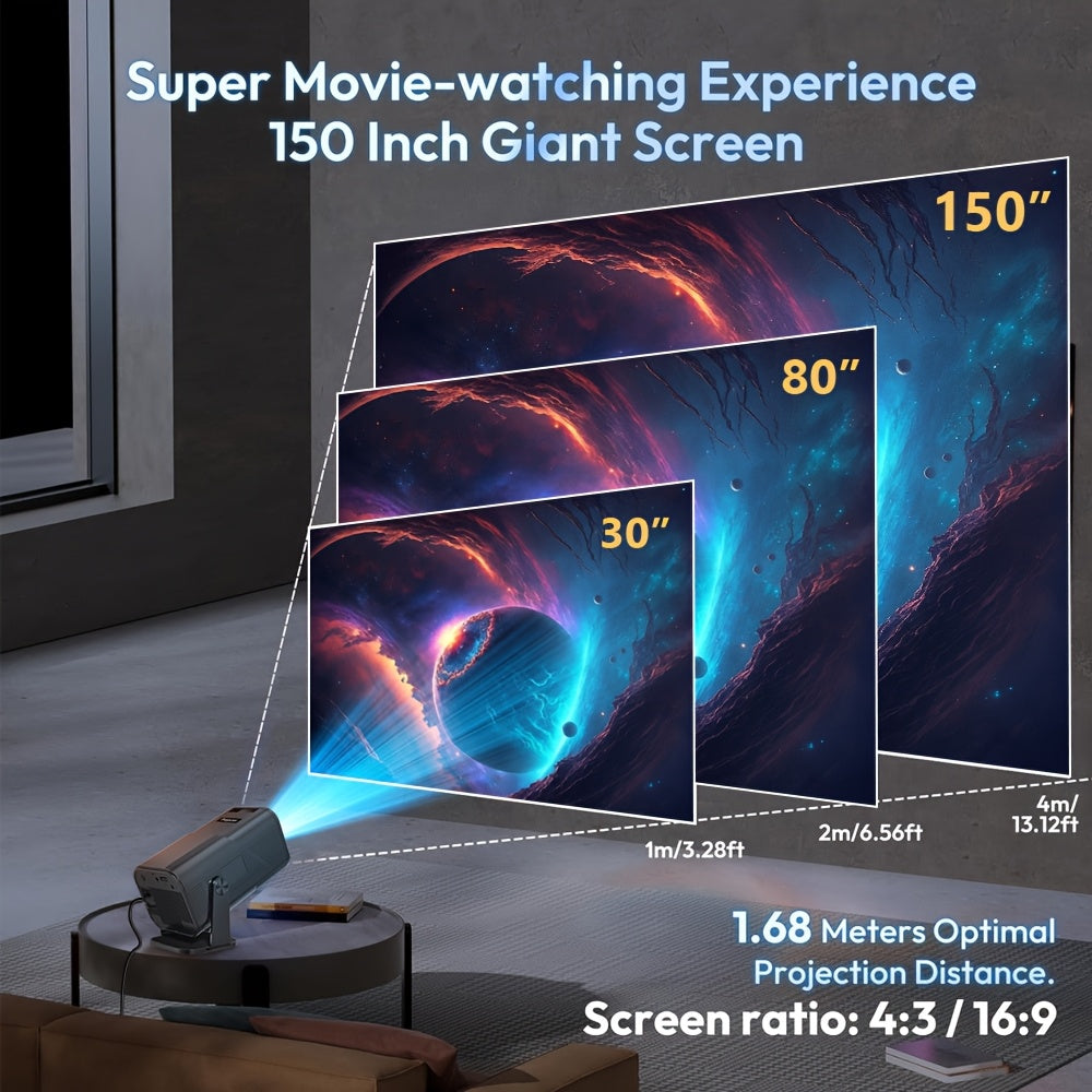 AMOVFILM Advanced Portable Smart Projector with WiFi 6 & 4K Video Decoding, 1080P Native Resolution, Built-in Android 11, Home Theater & Outdoor Movie Projector, Mobile Screen Mirroring, Multiple Colors