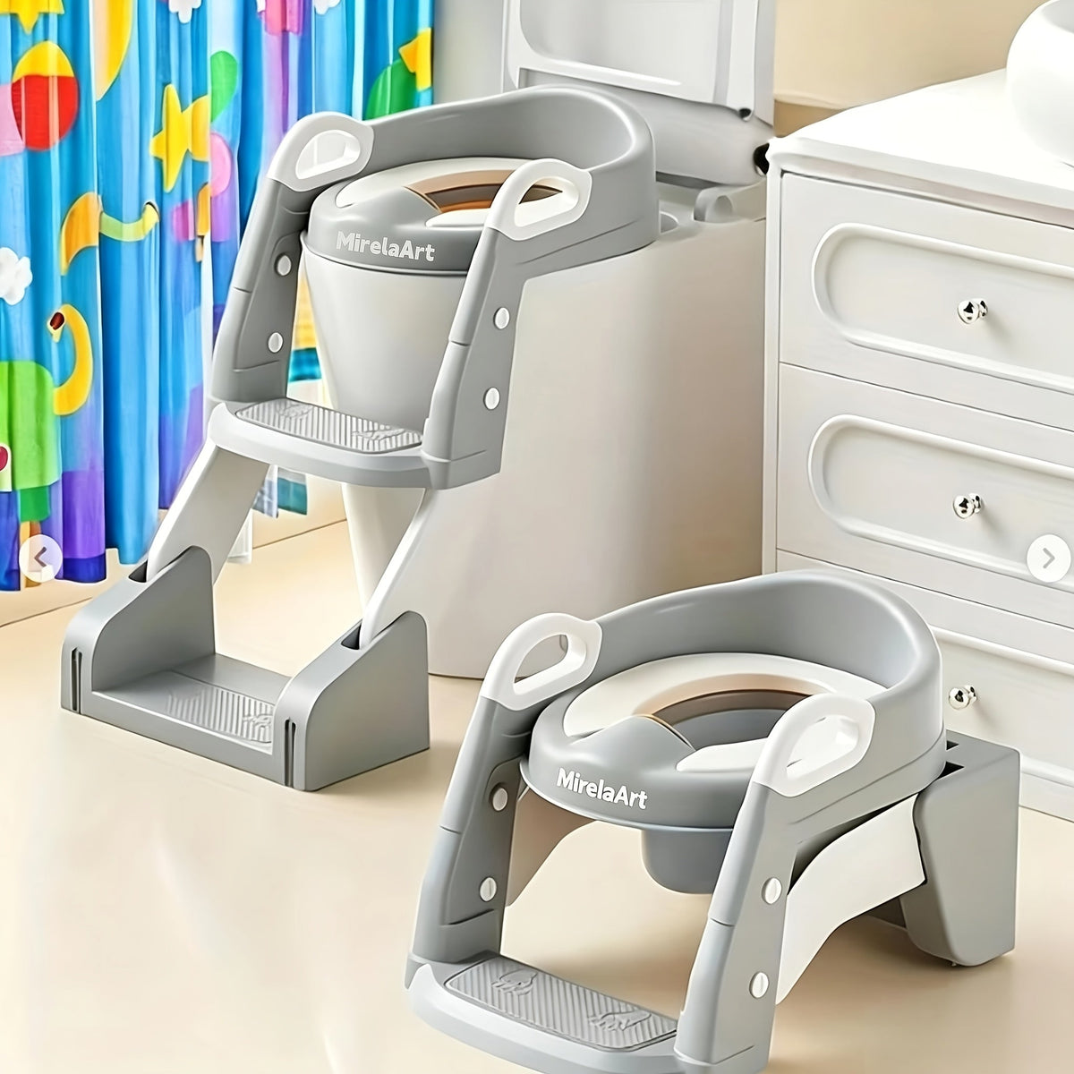 Potty Training Seat with Step Stool Ladder, Adjustable Anti-Slip Kids Potty Chair for Boys & Girls, Wide Steps, Splash Guard & Safety Handles, Green, Grey & Purple