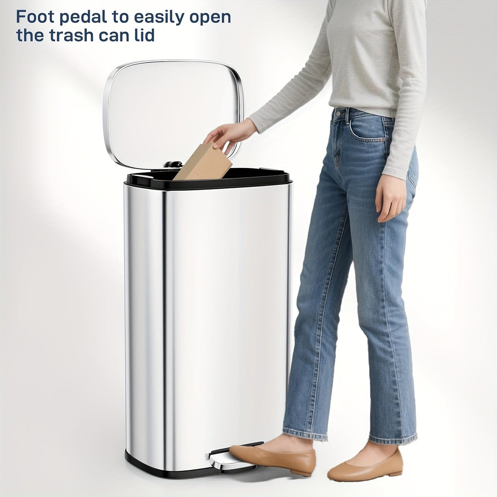 Stainless Steel Step Trash Can 7.93 Gallon – Soft-Close Hinged Lid Odor-Seal Waste Bin with Removable Inner Bucket for Kitchen Bathroom Bedroom in 6 Colors