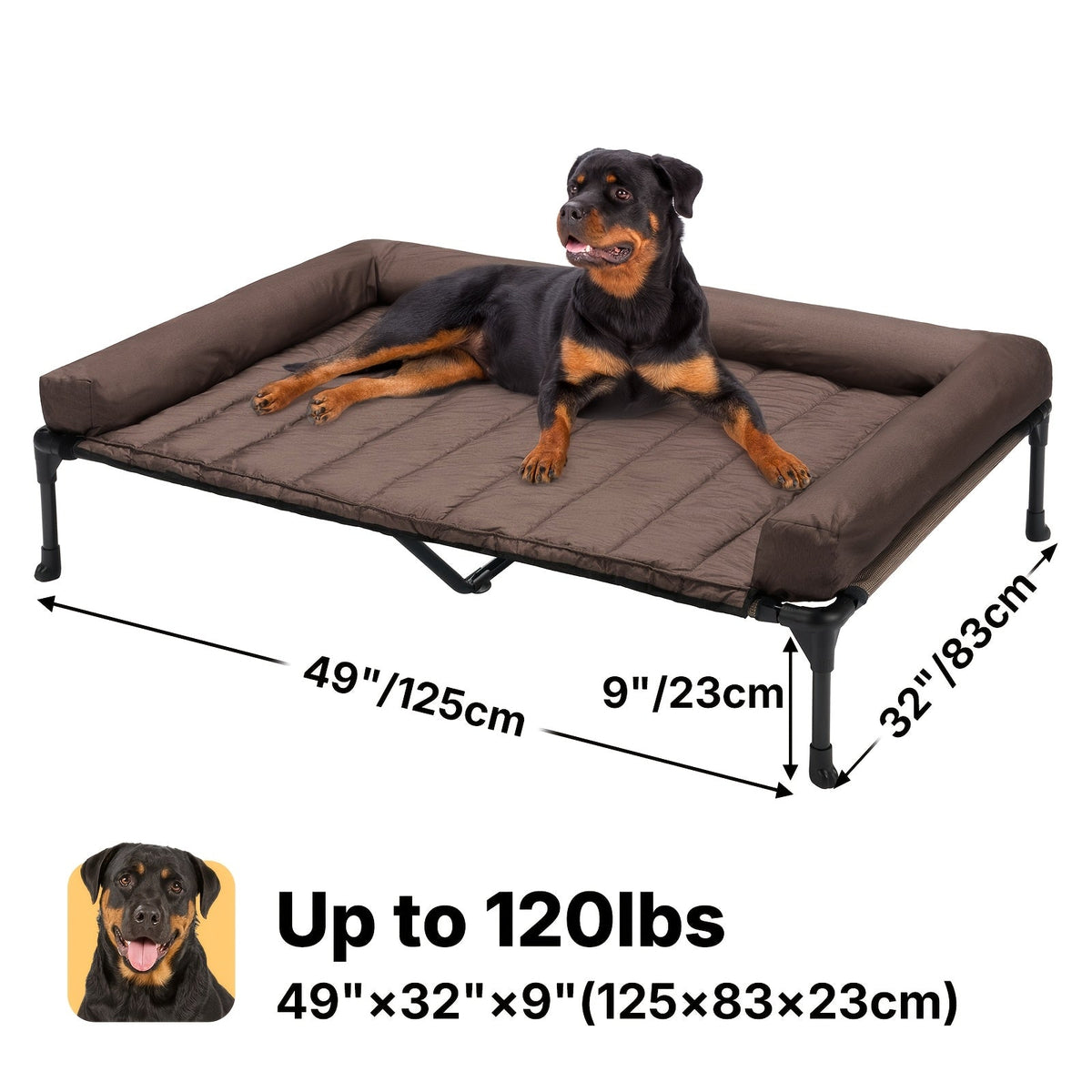 Cooling Elevated Dog Bed with Removable Pillow-Top Mat – Raised Bolster Dog Cot with Breathable Mesh and Non-Slip Feet, Dog Sofa Bed for Indoor & Outdoor Use