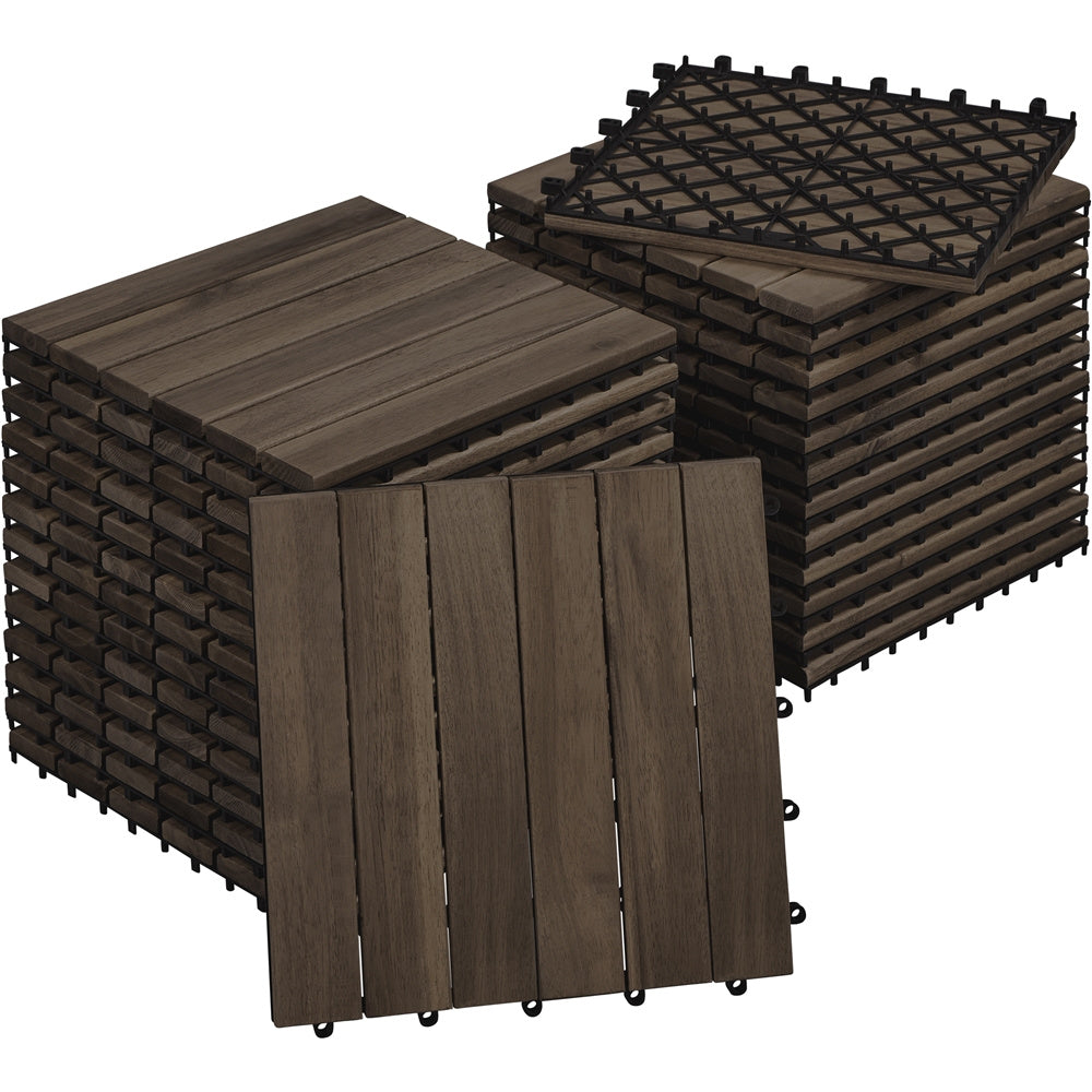 Acacia Wood Interlocking Deck Tiles, Slat Design, Water-Resistant & Non-Slip – Easy Snap DIY Flooring for Patio, Deck, Garden, Balcony & Poolside, 10 or 27 Pack, Natural Wood or Black – Nova Mart