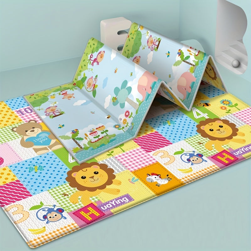 Double-Sided Foldable Kids Play Mat 71x39 Inch, Waterproof Non-Slip Foam Crawling Rug with Educational ABC Numbers & Rhymes, Playpen Floor Mat for Children's Room & Activity Area, White