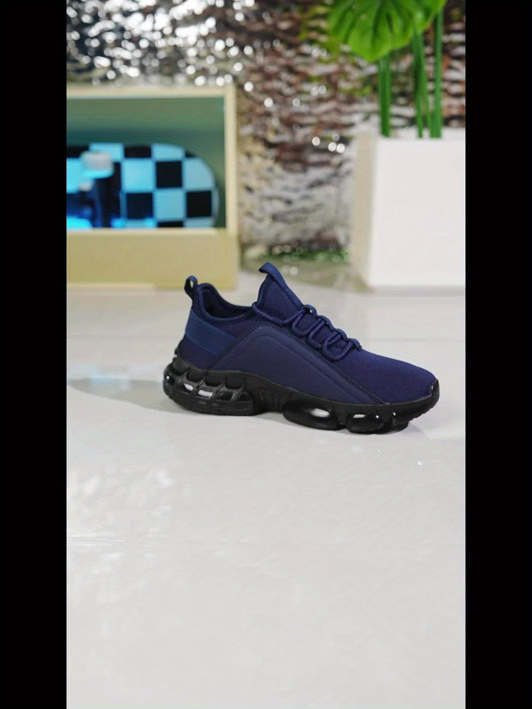 Men's Lightweight Breathable Mesh Sneakers, PVC Sole, Low-Top Lace-Up Casual Sports Shoes, Blue/Black, Sizes US 6.5-12.5, Daily Wear, Running, Training, Athletic Footwear