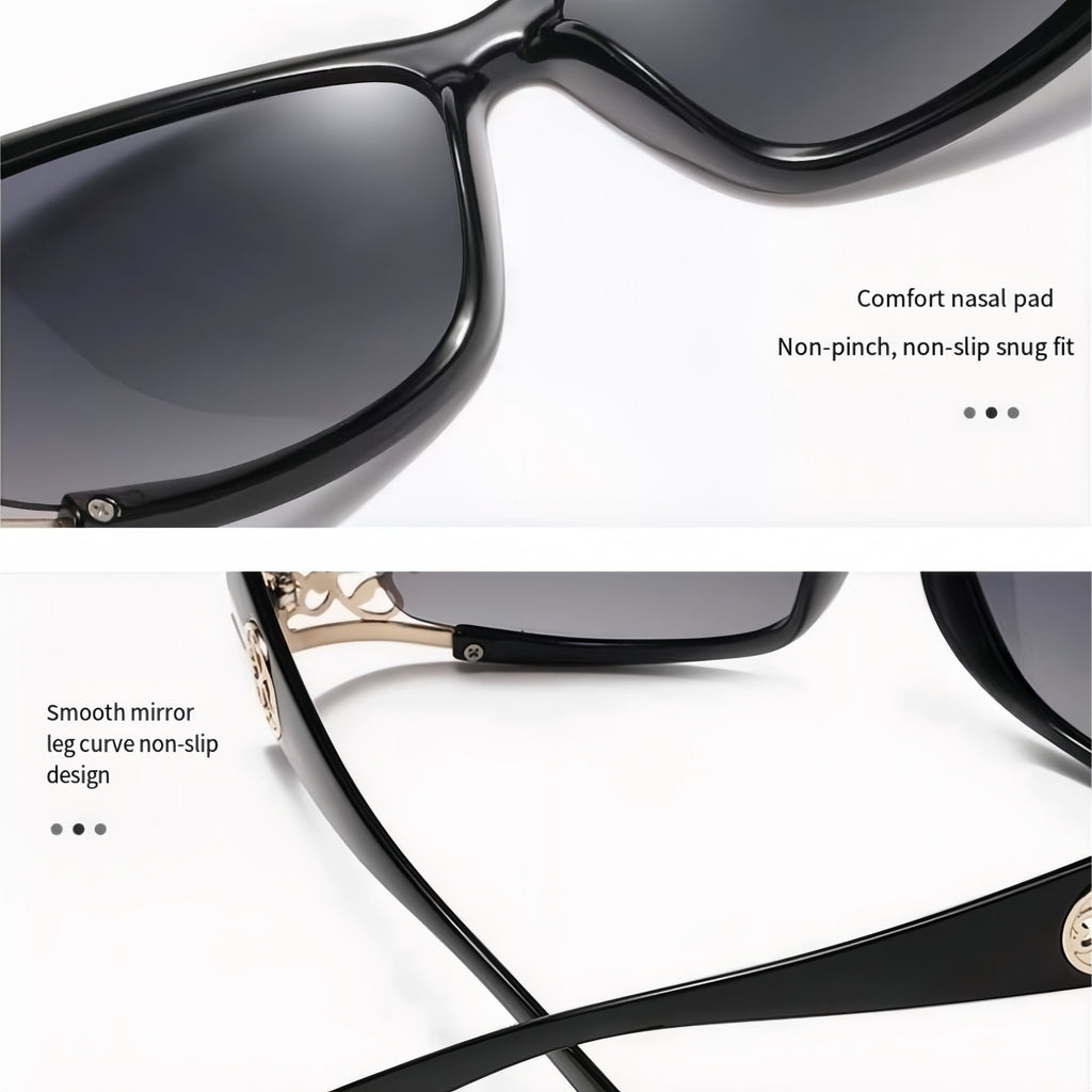 Women's Polarized Sunglasses – Oversized Square Frame, UV400, Hollow-Carved Temples, Retro Vintage Fashion Shades for Driving, Beach, and Outdoors, Women's Eyewear Gift (Black, Blue, Purple, Tea)