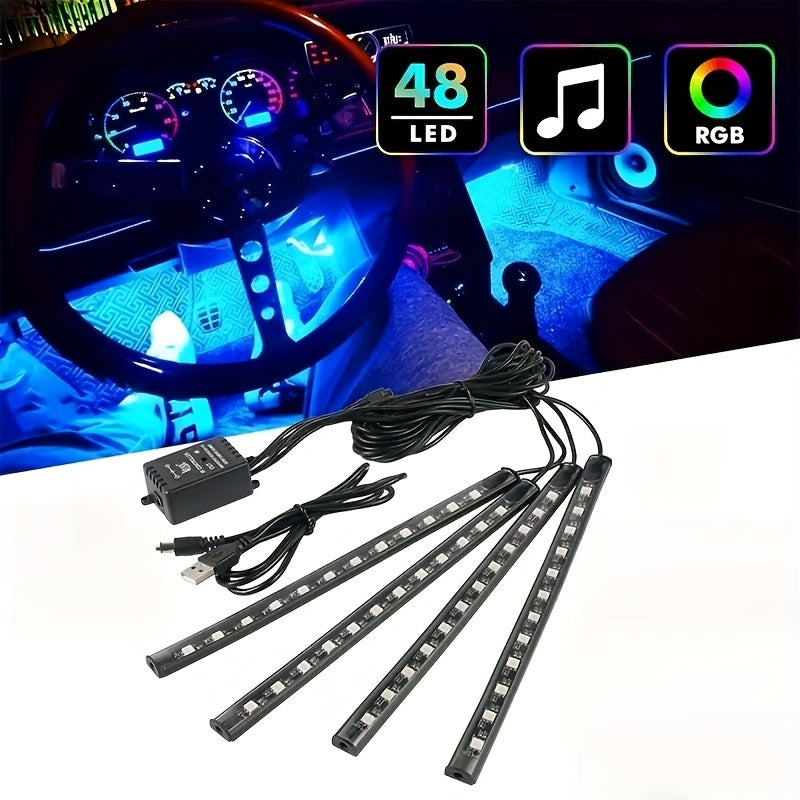 Car LED Neon Interior Light Strips USB Powered – High Brightness Automotive Ambient Lighting Kit, Footwell Neon Accent Lights, Interior Mood Lights