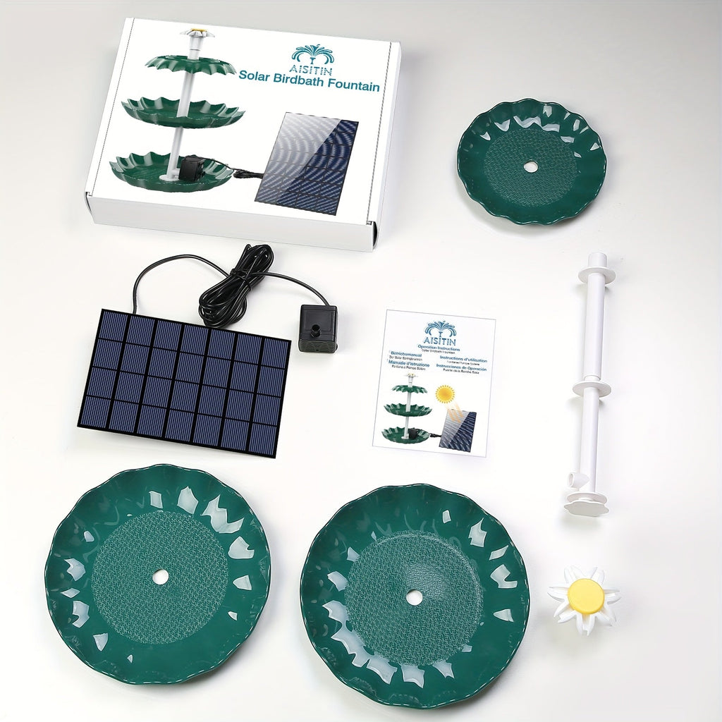 3-Layer Solar Bird Bath Fountain 3.5W – Outdoor Garden Courtyard Decor Solar Powered Fountain Pump, No Wiring Needed, Dark Green, Light Blue, or Fountain-Only, Single & Three Tier Options