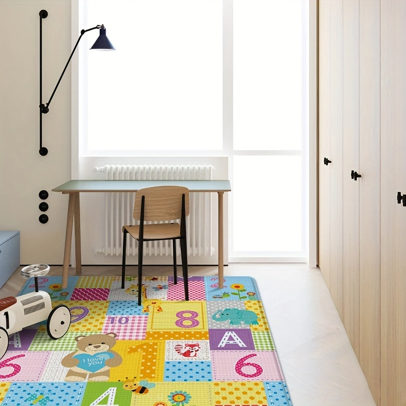 Double-Sided Foldable Kids Play Mat 71x39 Inch, Waterproof Non-Slip Foam Crawling Rug with Educational ABC Numbers & Rhymes, Playpen Floor Mat for Children's Room & Activity Area, White