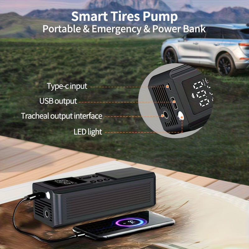 Portable Tire Inflator Air Compressor Pump for Car Tires, Bicycles, Motorcycles & Balls, Digital Pressure Gauge, Auto Shut-Off, USB & Cigarette Lighter Versions Available