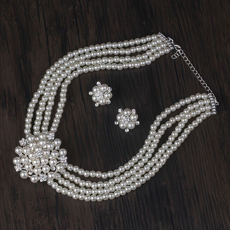 Luxury Bridal Necklace & Earring Set for Women – Silver-Plated Beaded Jewelry Set for Weddings, Evening Parties & Stage Performances, Elegant Dress Accessories