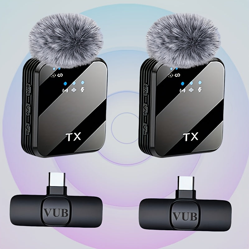 2-in-1 Wireless Lavalier Microphone USB-C with Intelligent Noise Cancellation, Omnidirectional Condenser Mic & Furry Windshield – Plug & Play Clip-On Lapel Mic for Live Streaming, Interviews, Vlogging & Content Creation on iPhone & Android