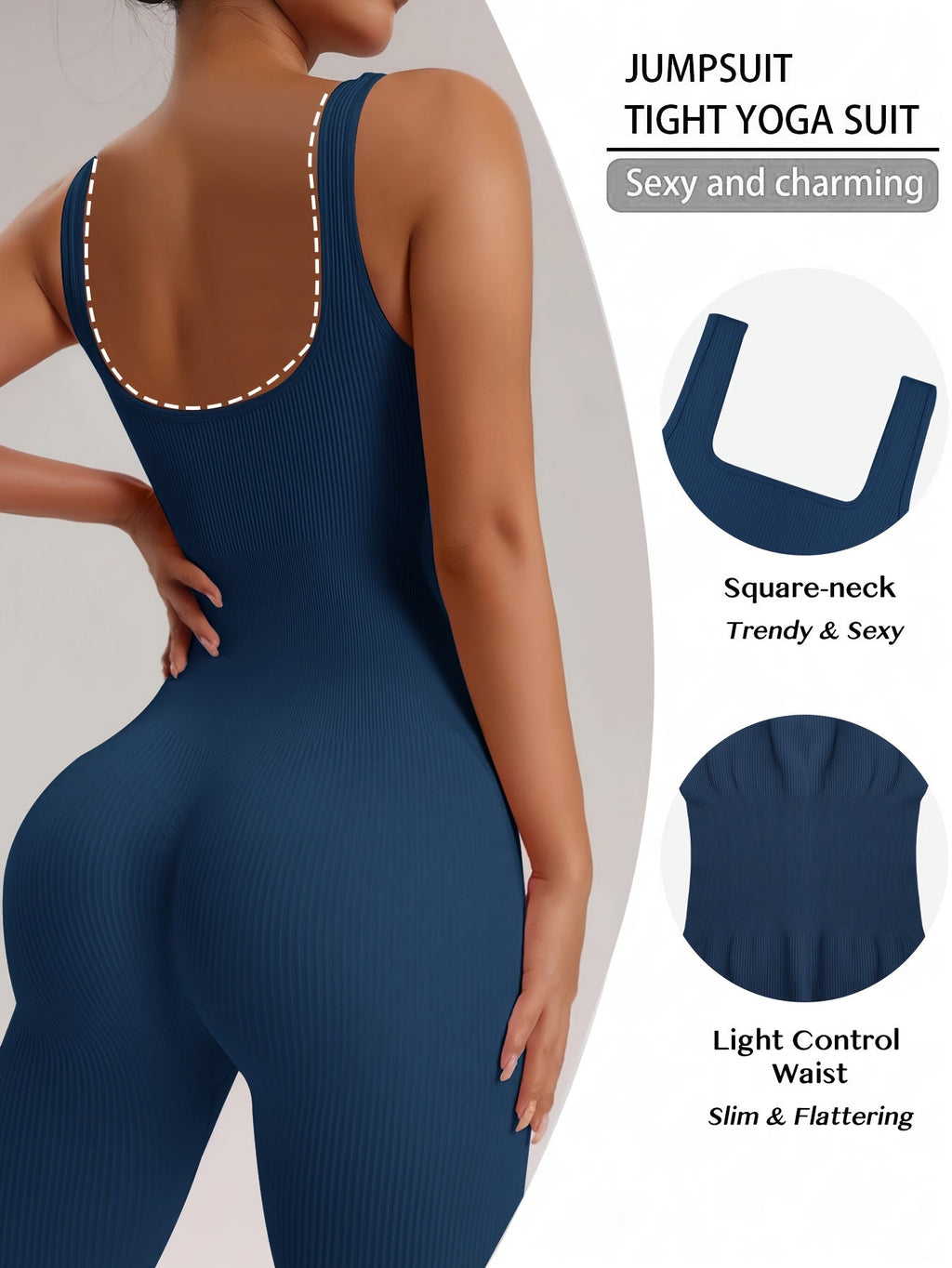 Women's Sleeveless Square Neck Jumpsuit – 90% Nylon Stretch Fabric, Thick & Opaque Activewear for Yoga, Pilates, Running, Fitness & Everyday Wear, Sizes S-XL, Multiple Colors