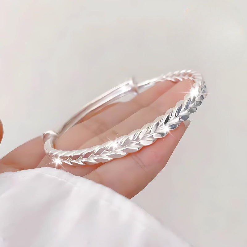 999 Sterling Silver Bohemian Wheat Chain Bracelet for Women – Adjustable No-Plating Pure Silver Bracelet, Elegant Daily Wear Jewelry Gift for Anniversary, Valentine’s Day, and Birthday