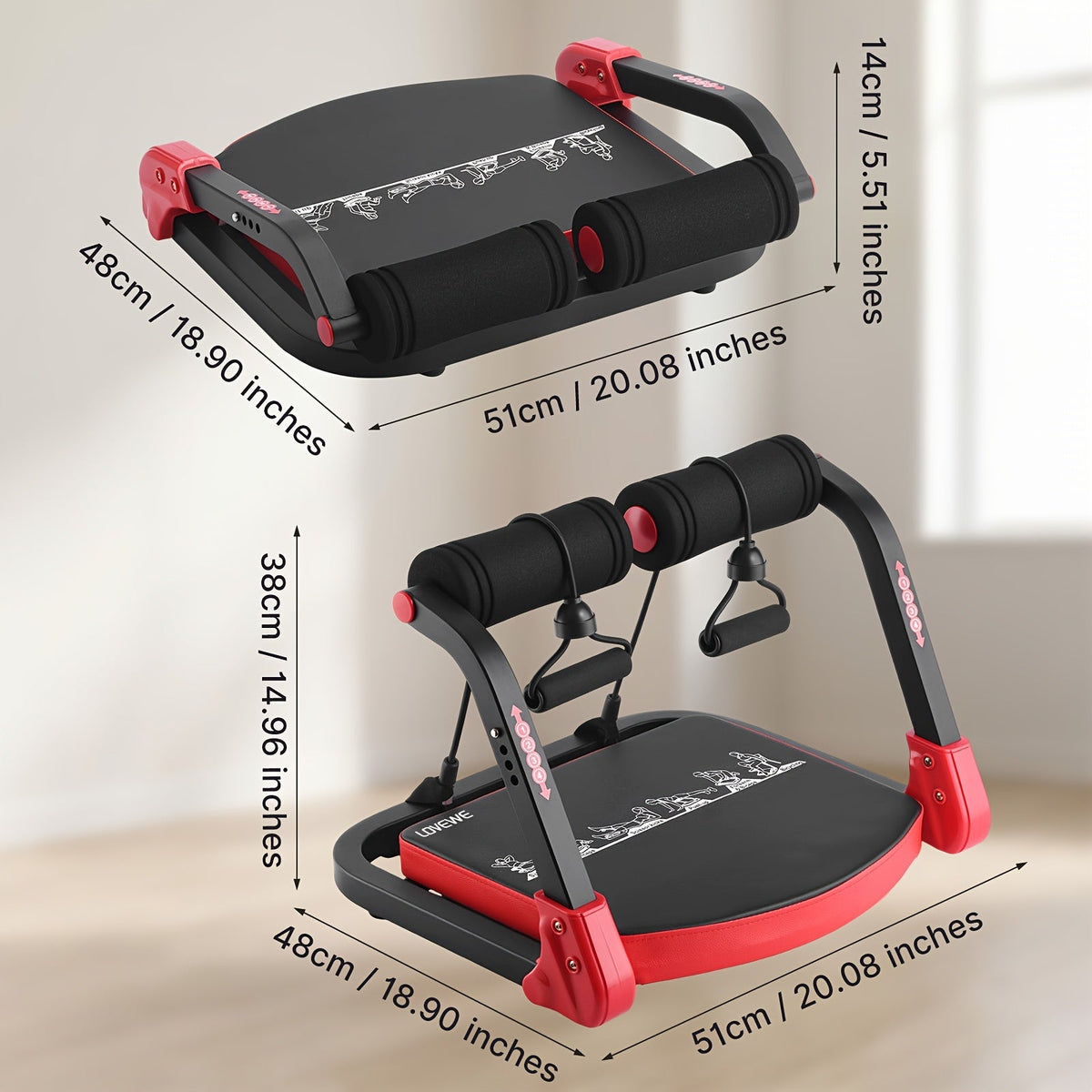 6-in-1 Ab Trainer with Resistance Bands, Foldable Ab Cruncher, Adjustable Height & Resistance, Full Body Core Strength Training for Abs, Legs, Arms & Back, Portable Home Gym Equipment
