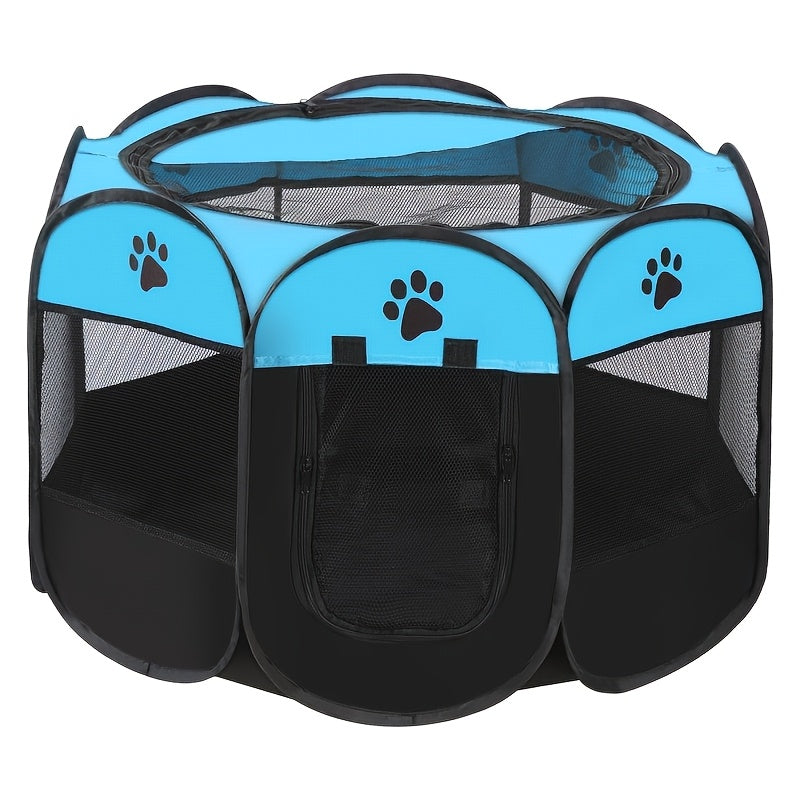 Foldable Octagonal Pet Playpen Tent for Dogs and Cats - Oxford Fabric, No Assembly Required, Indoor/Outdoor Pet Enclosure, Kennel, Maternity Room, Available in M, L, XL, Blue & Beige
