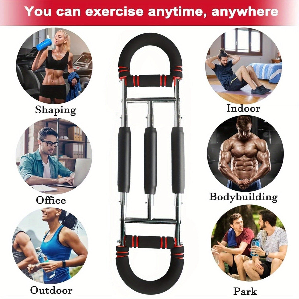 Adjustable Spring Exercise Bar 3-Speed Resistance Arm Trainer for Forearm, Triceps, and Chest Strength, Detachable Portable Home Gym Fitness Equipment, Upper Body Muscle Builder - Black Mini, Red 3-Tube, Blue Reinforced