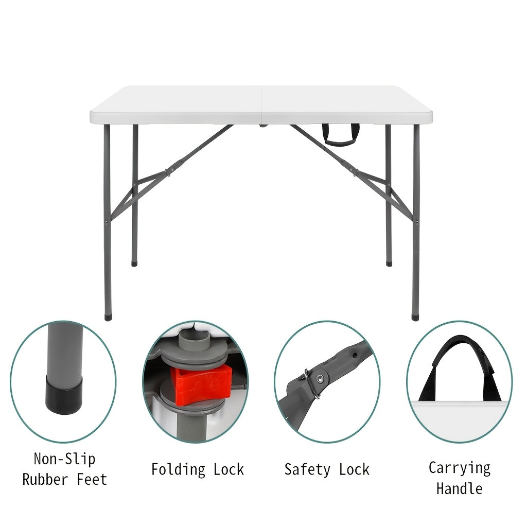 4ft & 6ft Folding Portable Rectangular Table for Camping, Picnic, Wedding & Party – Lightweight with Carrying Handle, Easy Setup, Indoor/Outdoor Fold-Up Table – White