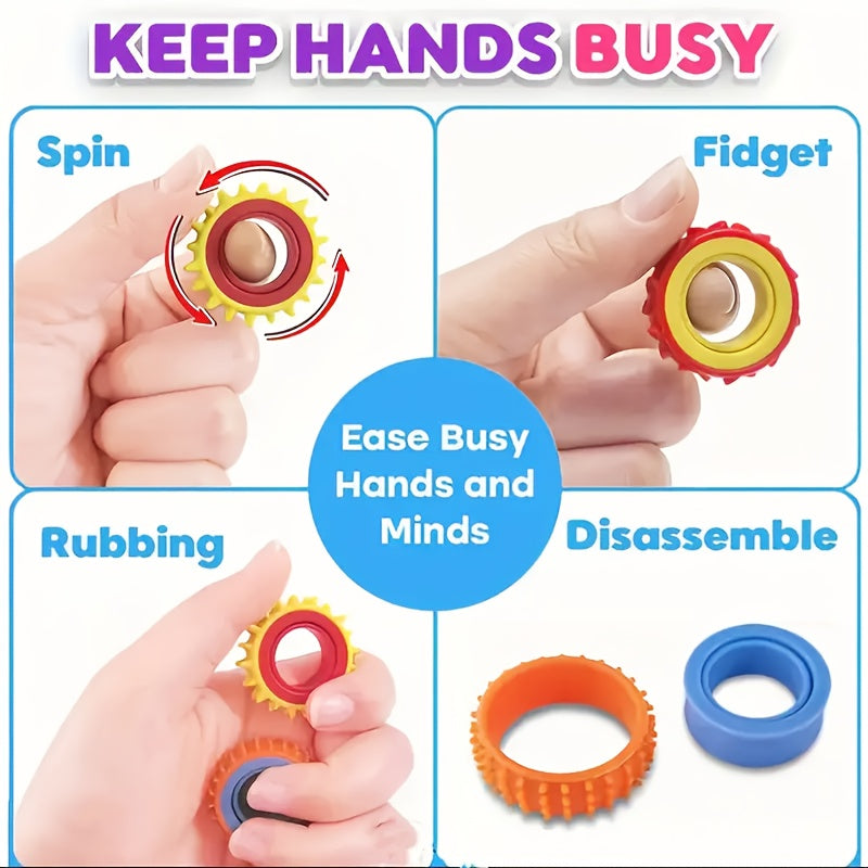 Sensory Finger Spinner Rings for Kids, 4/6/8pcs Fidget Texture Rings, Autism Calming Toy, Anxiety Relief, Classroom Prize, Stocking Stuffer Gift, Mixed Colors