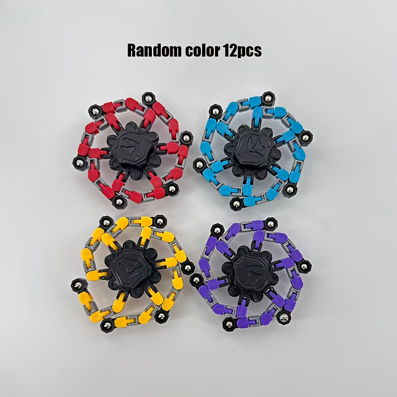 Transforming Finger Spinner Robot Toy 12-Piece Set, Random Color Deformation Fidget Spinner, Sensory Toy for Teens, Kids, Birthday, Graduation, Christmas, Halloween Party Gift