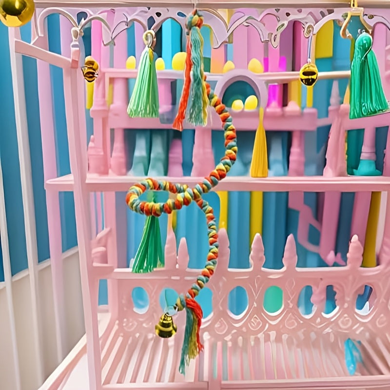 Colorful Parrot Rope Climbing Toy, Spinning Beak Grinding Chewing Hanging Toy, Bird Cage Decoration for Budgies, Cockatiels, Conures, Lovebirds (Random Color)
