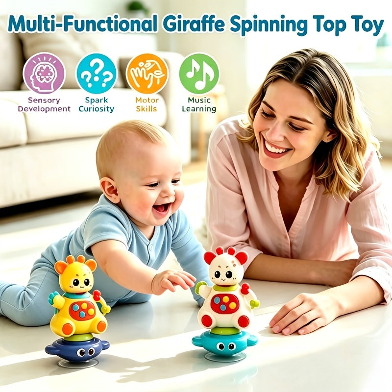Giraffe Spinning Top Toy for Baby & Toddler, Multifunctional Press Spin & Twist Sensory Toy for Hand-Eye Coordination, Fun Early Development Toy for Boys & Girls Ages 0 and Up