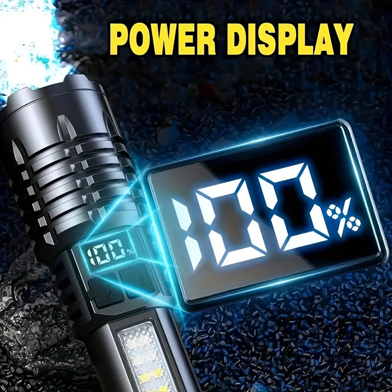 Rechargeable Tactical Flashlight 2-Pack, USB COB LED – Ultra Bright, 5 Modes, Zoomable, 200-500M Beam, LCD Display, for Camping, Fishing, Hunting, Cycling, and Emergencies