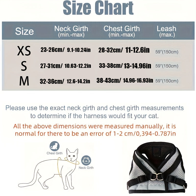 Cat and Dog Vest Harness with Leash Set, Anti-Escape Breathable Mesh Pet Harness, Anti-Breakaway Adjustable for Cats and Small Dogs Outdoor Walking and Training