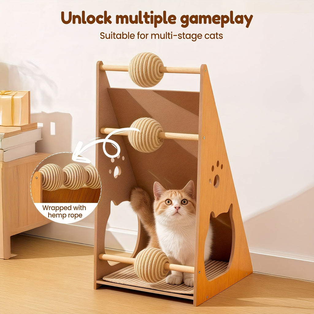 27-Inch Sisal Cat Scratching Board – Multi-Functional Wear-Resistant Cat Claw Pad Furniture Protector with 3 Teaser Balls, Easy to Install, Indoor Cat Scratching Pad