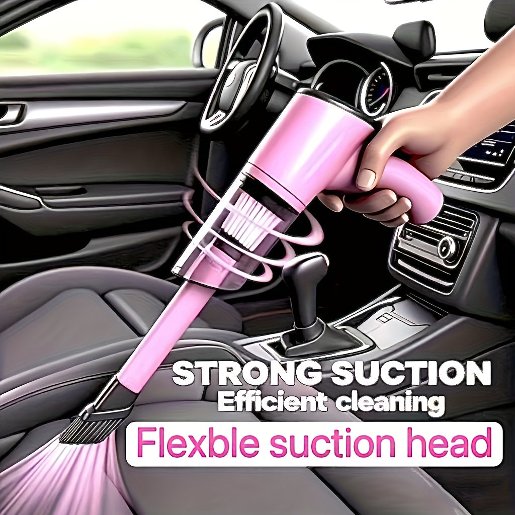 Pink Mini Handheld Car Vacuum Cleaner, Strong Suction, Dry & Wet Cleaning for Pet Hair and Cat Hair, Multifunctional Portable Cordless, Cute Design for Women and Girls