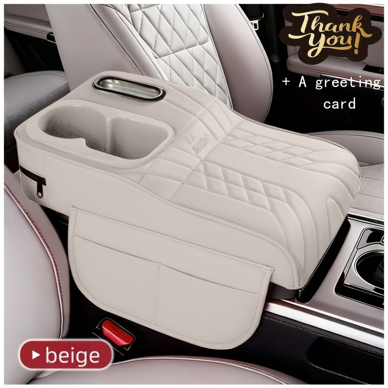 Car Center Console Tray Organizer with Raised Design, Tissue Box, Cup Holder, and Non-Slip Storage Mat (Black, Orange, Red, Brown, Beige)
